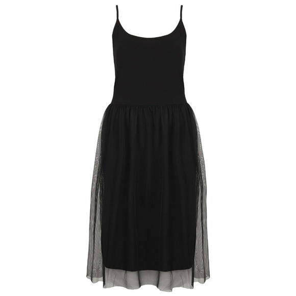 Topshop Simple Black Tulle Overlay Womens Slip Dress Size 6 - Picture 4 of 12